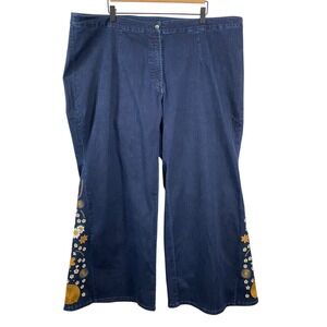 The Pyramid Collection Womens Flower Embroidered Flare Jeans 2X Blue High Rise